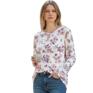 DAYTRIP Cutout Neckline Floral Long Sleeve Top Medium Rayon NWOT